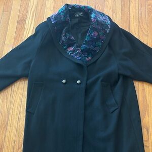 Lady Suzette Black Coat with Floral Collar.